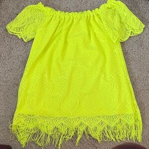 Neon Yellow/Green Lace Off-Shoulder Top